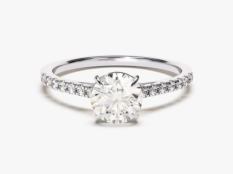 Cathedral Round Cut Diamond Engagement Ring with Pave Set Sidestones (1.00 CT)