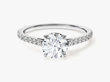 Cathedral Round Cut Moissanite Engagement Ring with Pave Set Side Stones (1.00 CT)