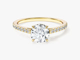 Cathedral Round Cut Moissanite Engagement Ring with Pave Set Side Stones (1.00 CT)