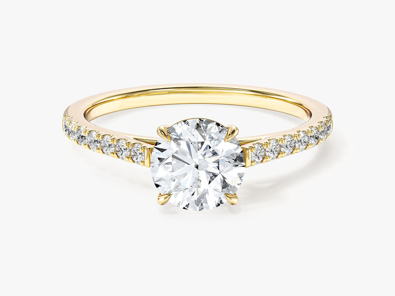 Cathedral Round Cut Moissanite Engagement Ring with Pave Set Side Stones (1.00 CT)