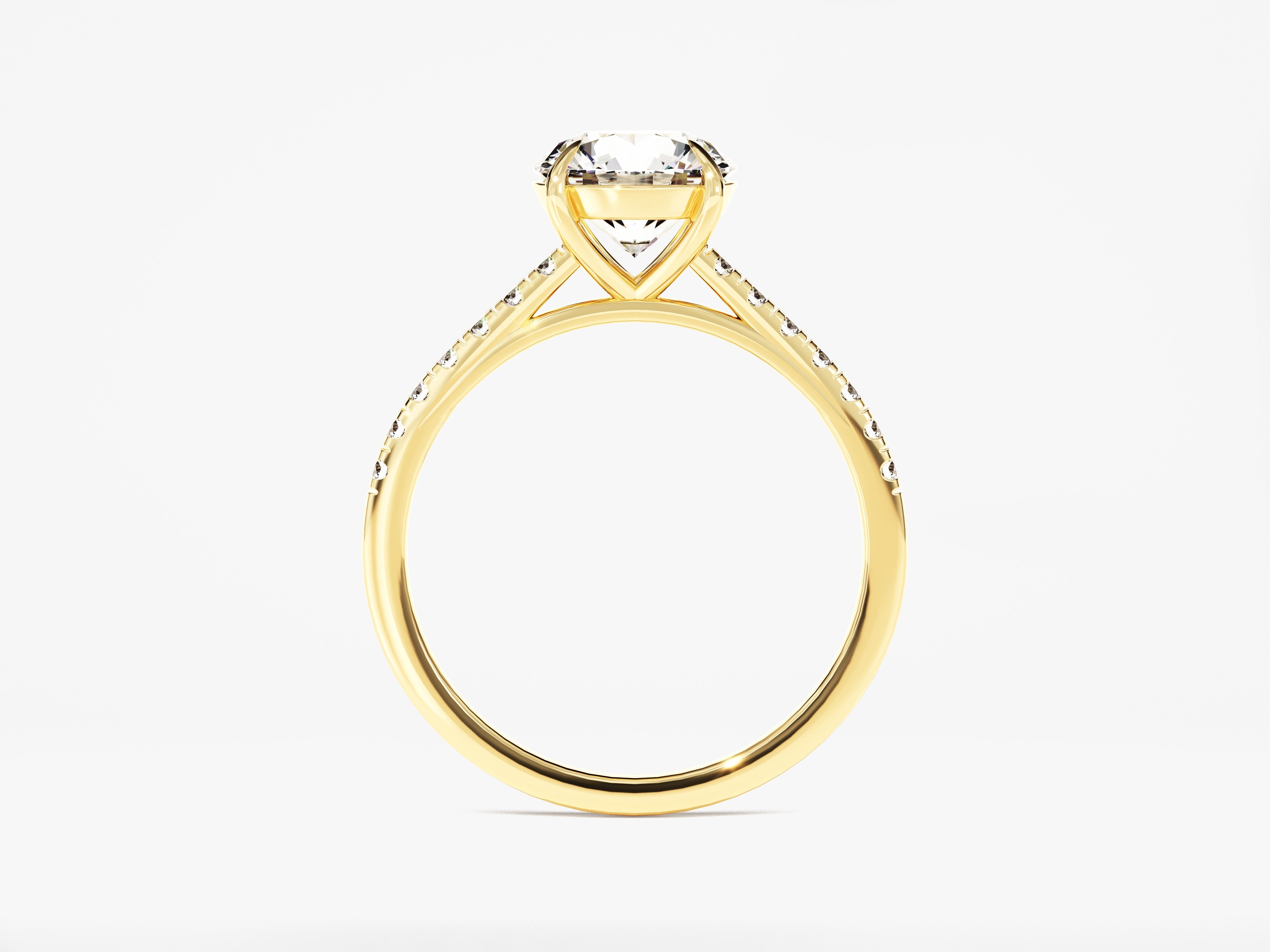 Cathedral Round Cut Lab Grown Diamond Engagement Ring with Pave Set Sidestones (1.50 CT)