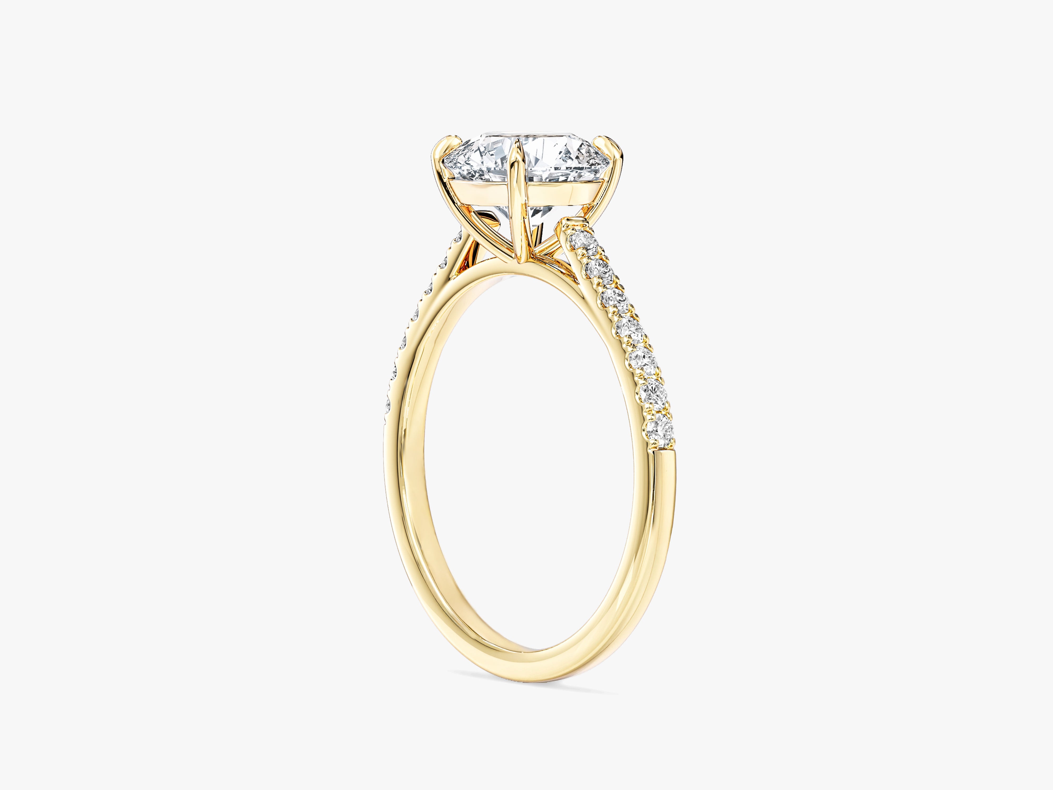 Cathedral Round Cut Moissanite Engagement Ring with Pave Set Side Stones (1.50 CT)