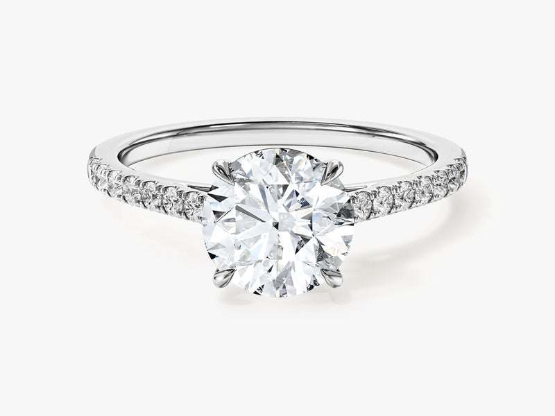 Cathedral Round Cut Moissanite Engagement Ring with Pave Set Side Stones (1.50 CT)