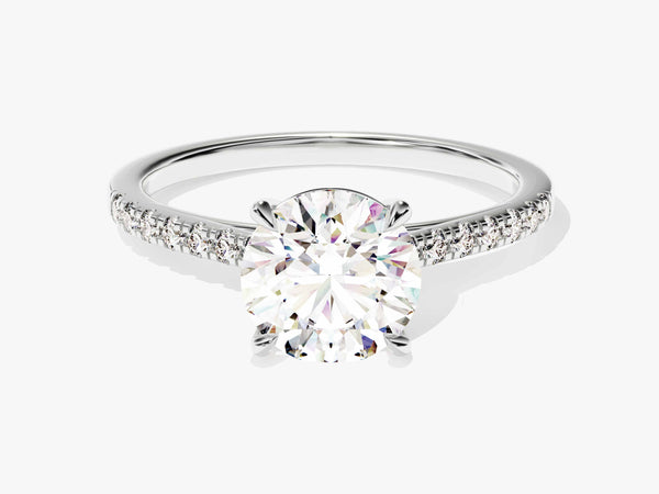 Cathedral Round Cut Diamond Engagement Ring with Pave Set Sidestones (1.50 CT)