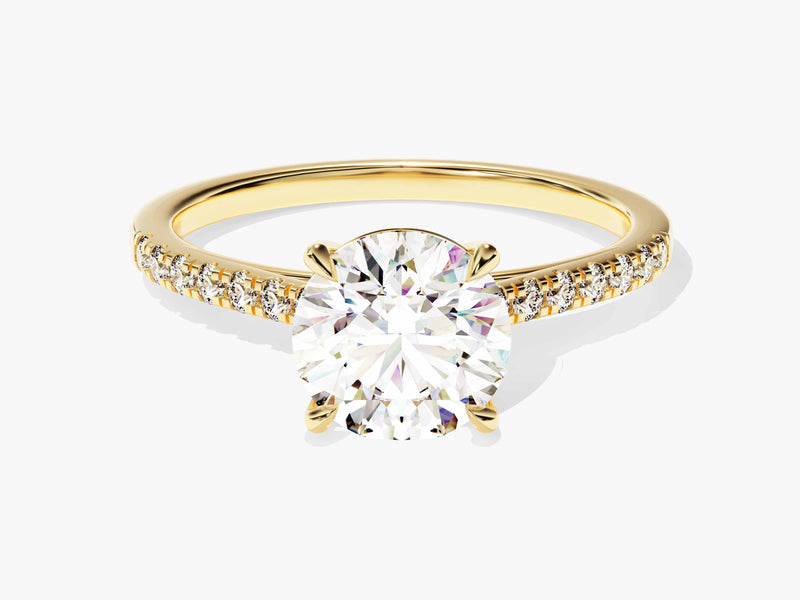 Cathedral Round Cut Diamond Engagement Ring with Pave Set Sidestones (1.50 CT)