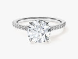 Cathedral Round Cut Moissanite Engagement Ring with Pave Set Side Stones (2.00 CT)