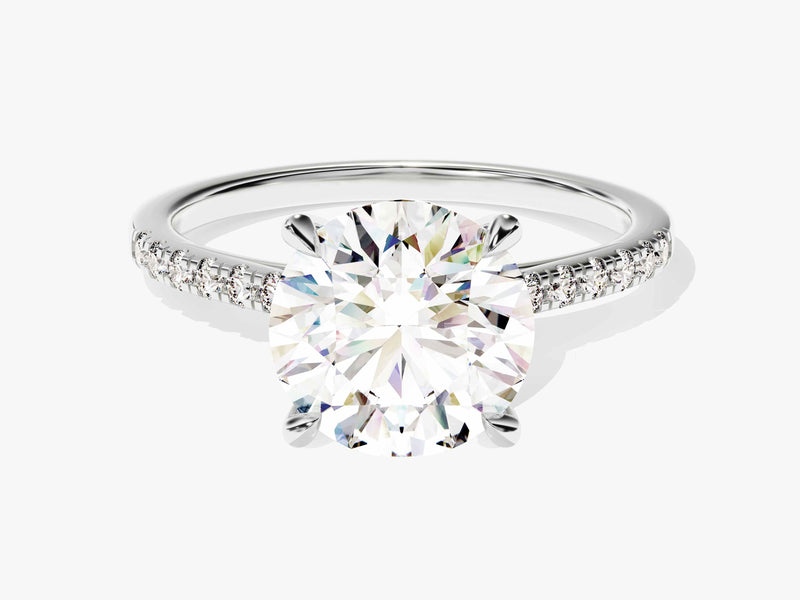 Cathedral Round Cut Lab Grown Diamond Engagement Ring with Pave Set Side Stones (3.00 CT)