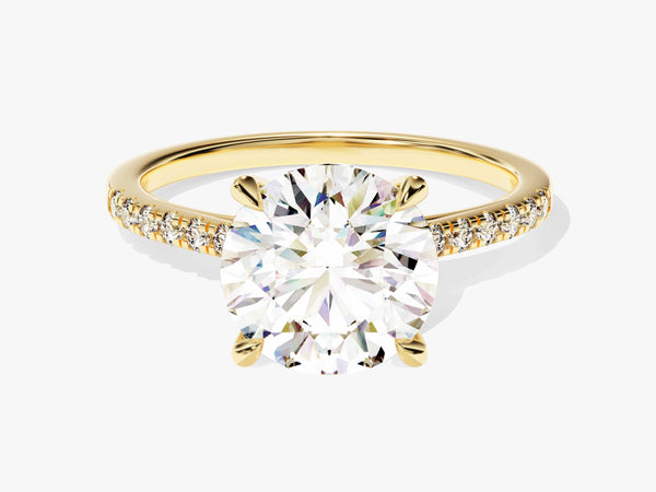 Cathedral Round Cut Moissanite Engagement Ring with Pave Set Side Stones (3.00 CT)