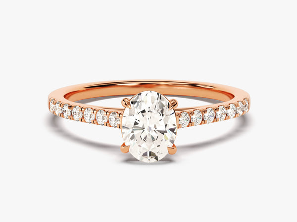 Cathedral Oval Cut Lab Grown Diamond Engagement Ring with Pave Set Side Stones (1.00 CT)