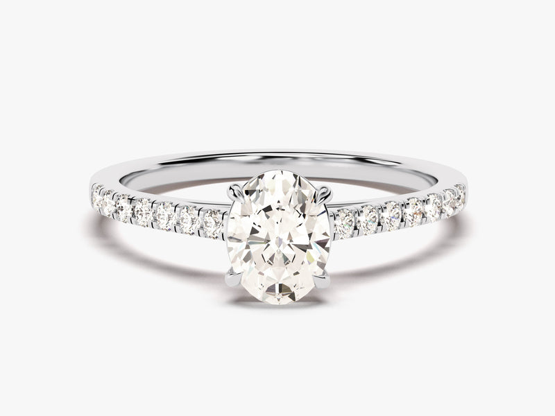 Cathedral Oval Cut Diamond Engagement Ring with Pave Set Side Stones (1.00 CT)
