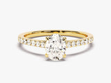 Cathedral Oval Cut Moissanite Engagement Ring with Pave Set Side Stones (1.00 CT)