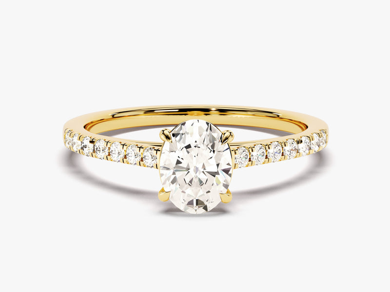 Cathedral Oval Cut Diamond Engagement Ring with Pave Set Side Stones (1.00 CT)