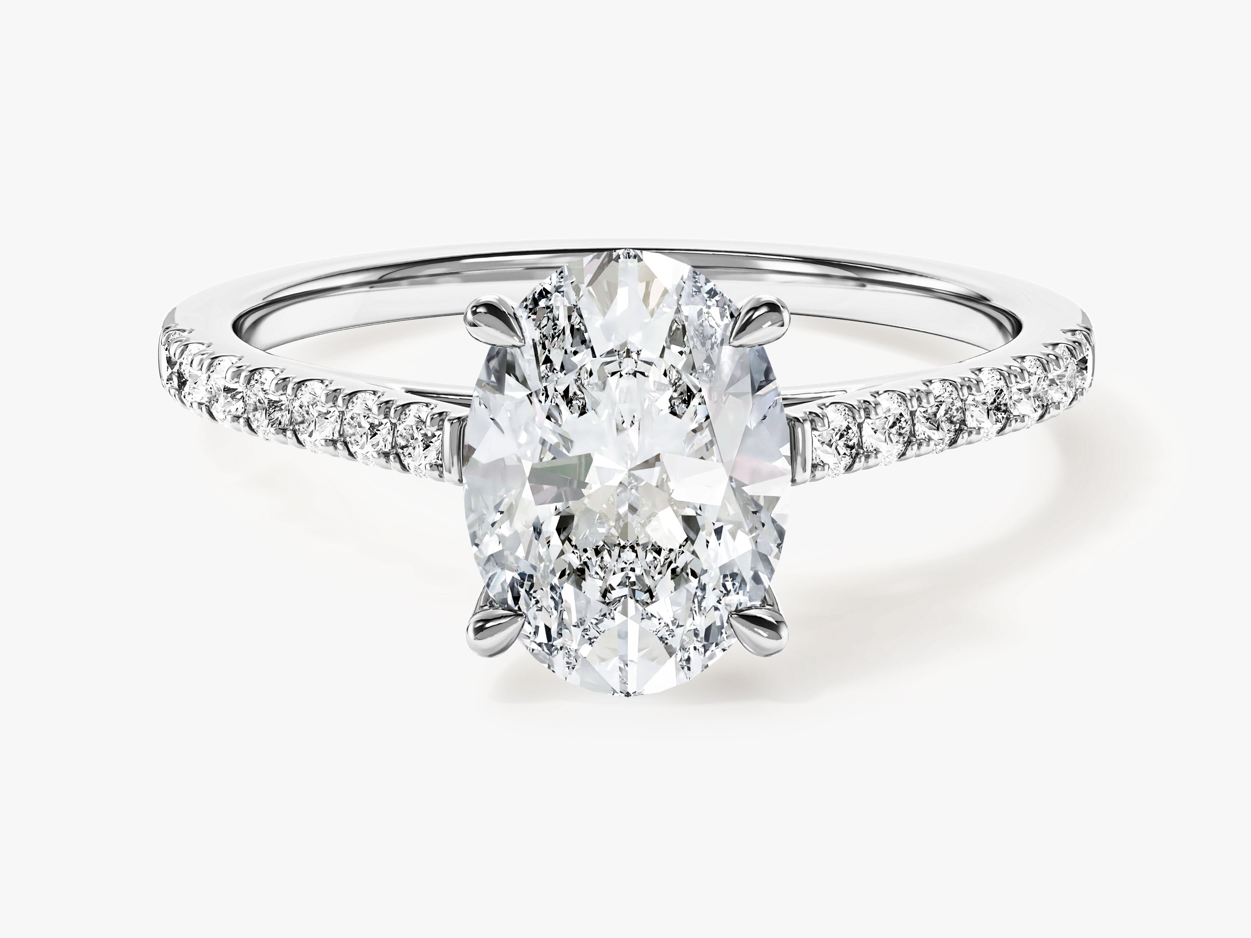 Cathedral Oval Cut Moissanite Engagement Ring with Pave Set Side Stones (1.50 CT)