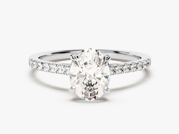 Cathedral Oval Cut Diamond Engagement Ring with Pave Set Side Stones (1.50 CT)
