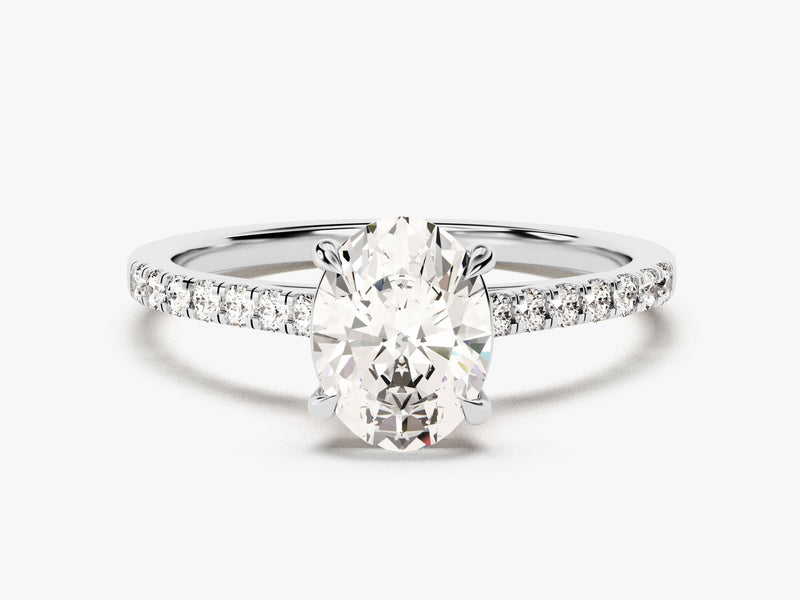 Cathedral Oval Cut Diamond Engagement Ring with Pave Set Side Stones (1.50 CT)