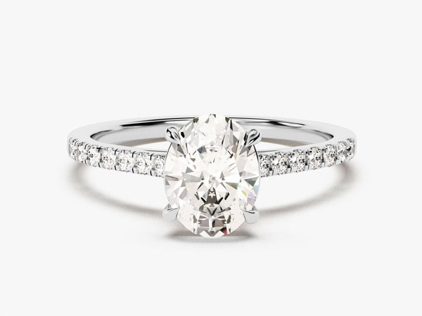 Cathedral Oval Cut Moissanite Engagement Ring with Pave Set Side Stones (1.50 CT)