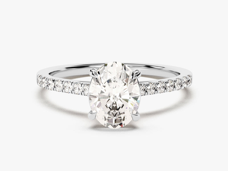 Cathedral Oval Cut Moissanite Engagement Ring with Pave Set Side Stones (1.50 CT)