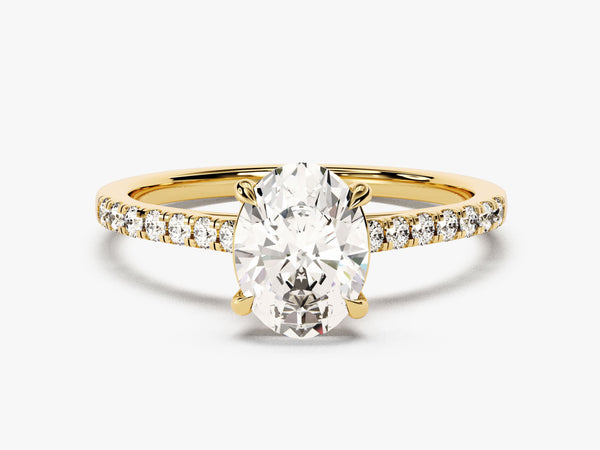 Cathedral Oval Cut Moissanite Engagement Ring with Pave Set Side Stones (1.50 CT)
