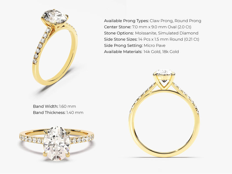 Cathedral Oval Cut Lab Grown Diamond Engagement Ring with Pave Set Side Stones (2.00 CT)