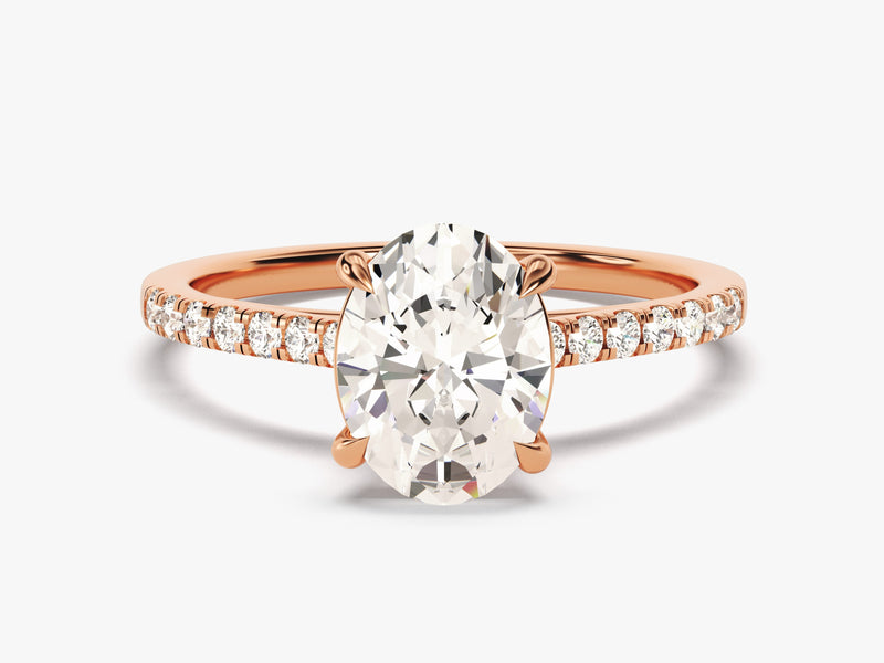 Cathedral Oval Cut Diamond Engagement Ring with Pave Set Side Stones (2.00 CT)