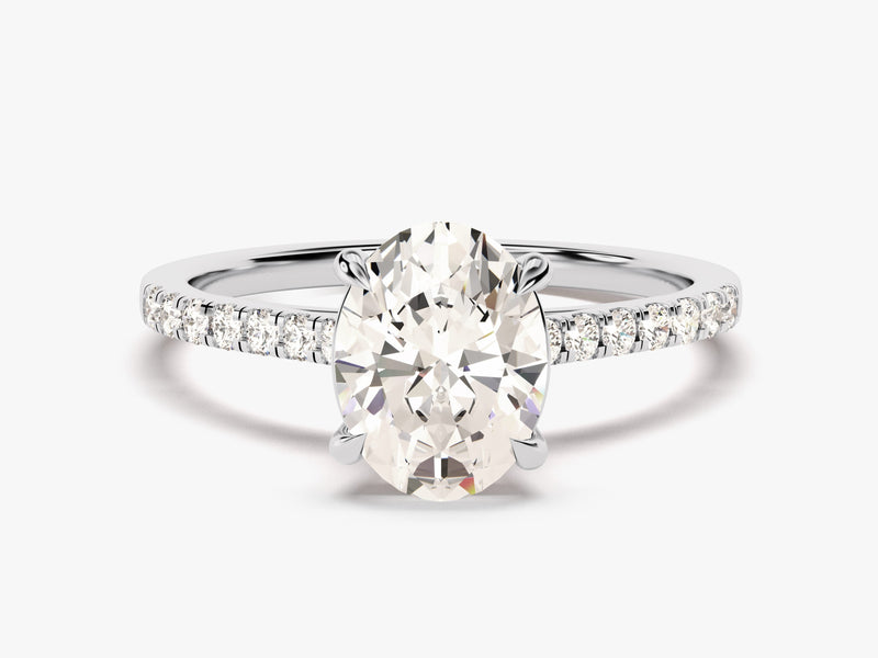 Cathedral Oval Cut Diamond Engagement Ring with Pave Set Side Stones (2.00 CT)