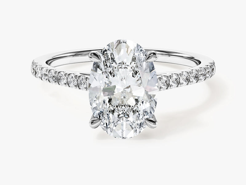 Cathedral Oval Cut Moissanite Engagement Ring with Pave Set Side Stones (2.00 CT)