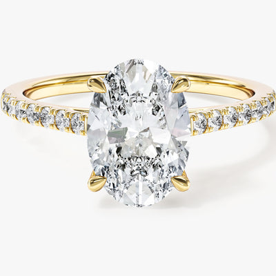 Cathedral Oval Cut Moissanite Engagement Ring with Pave Set Side Stones (2.00 CT)