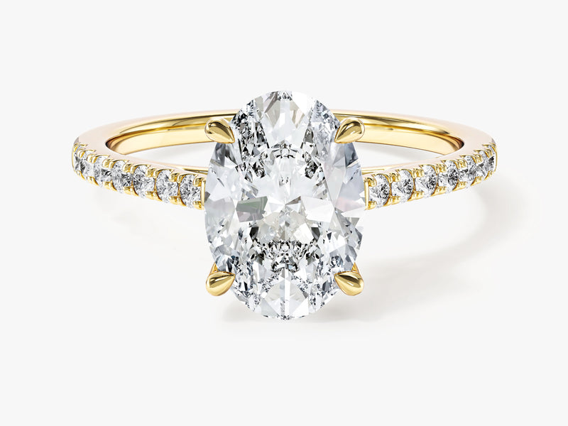 Cathedral Oval Cut Moissanite Engagement Ring with Pave Set Side Stones (2.00 CT)