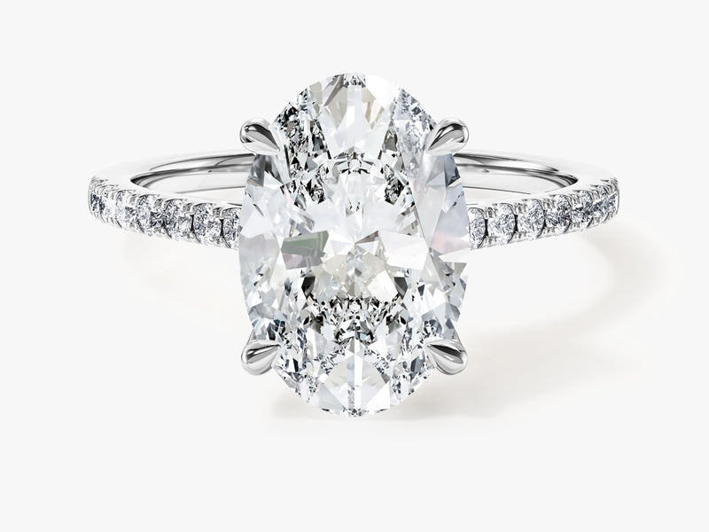 Cathedral Oval Cut Moissanite Engagement Ring with Pave Set Side Stones (3.00 CT)