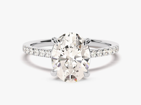 Cathedral Oval Cut Lab Grown Diamond Engagement Ring with Pave Set Side Stones (3.00 CT)
