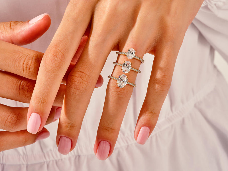 Cathedral Oval Cut Diamond Engagement Ring with Pave Set Side Stones (2.00 CT)