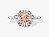 Round Cut Peach Morganite Halo Engagement Ring with Sidestones