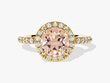 Round Cut Peach Morganite Halo Engagement Ring with Sidestones