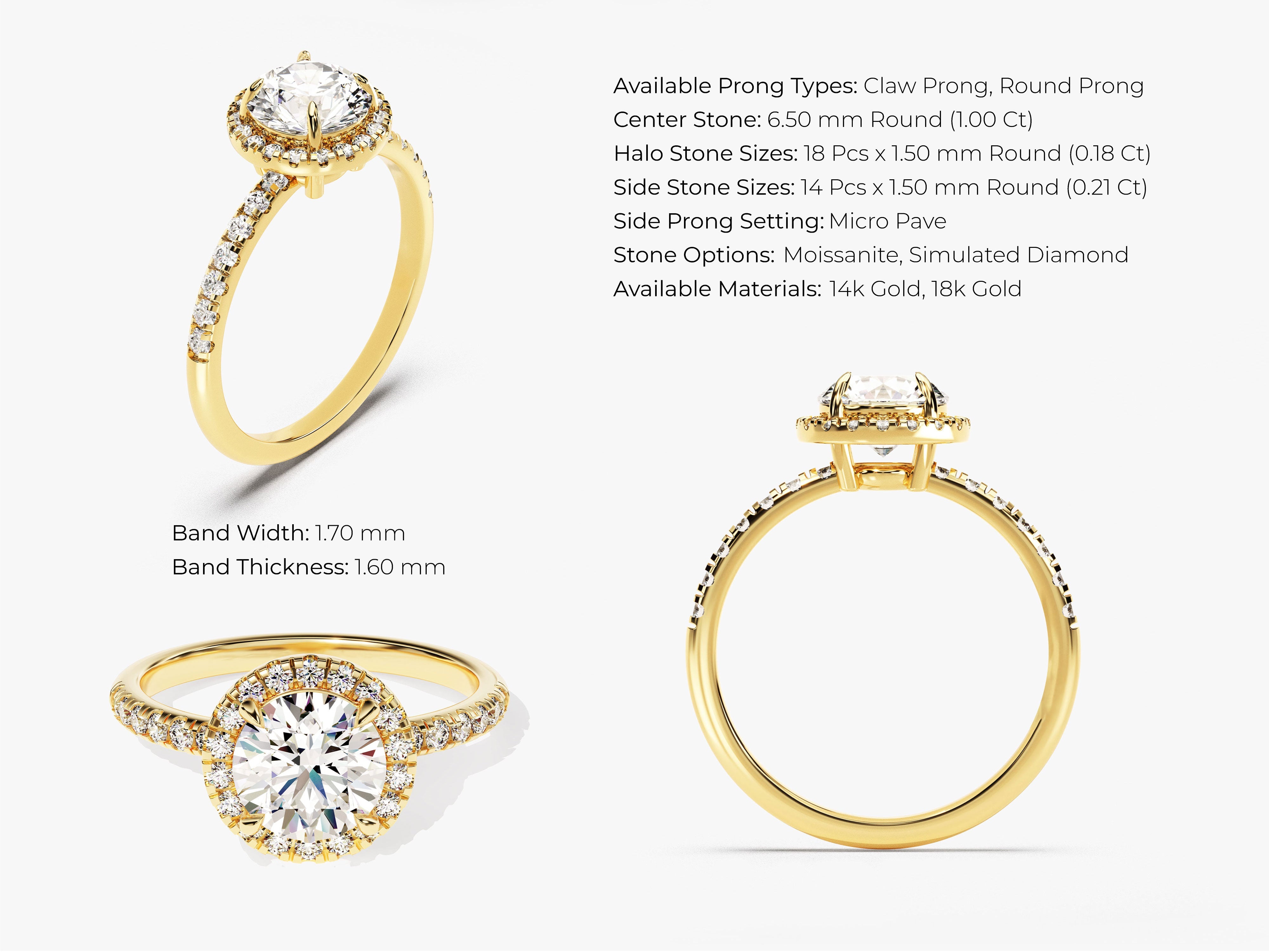 Round Cut Moissanite Round Halo Engagement Ring (1.00 CT)