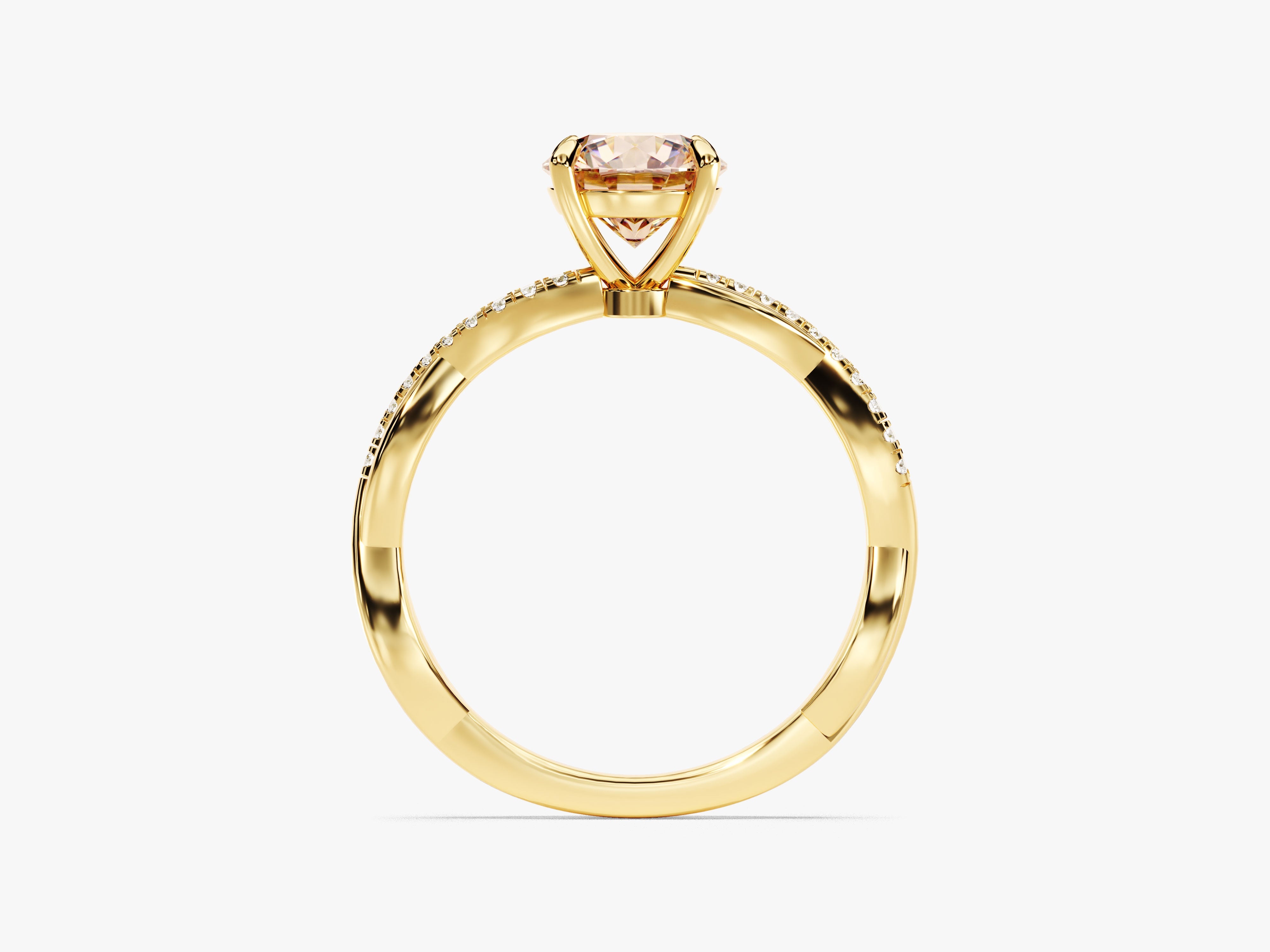 Twisted Round Cut Peach Morganite Engagement Ring with Sidestones