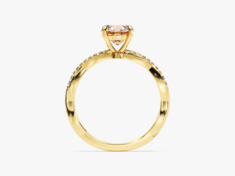 Twisted Round Cut Peach Morganite Engagement Ring with Sidestones