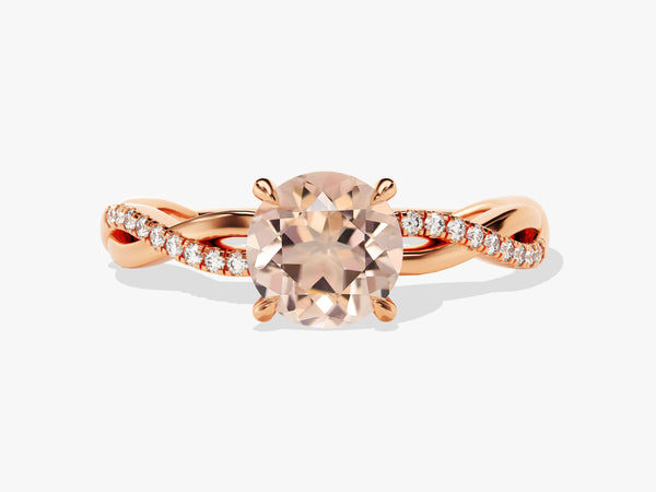 Twisted Round Cut Peach Morganite Engagement Ring with Sidestones