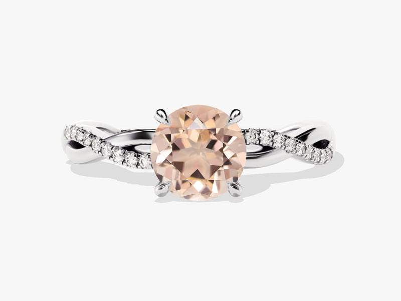 Twisted Round Cut Peach Morganite Engagement Ring with Sidestones