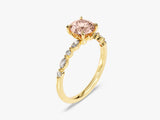 Round Cut Peach Morganite Engagement Ring with Round and Marquise Sidestones