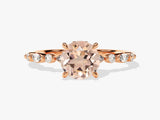 Round Cut Peach Morganite Engagement Ring with Round and Marquise Sidestones