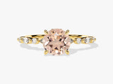 Round Cut Peach Morganite Engagement Ring with Round and Marquise Sidestones