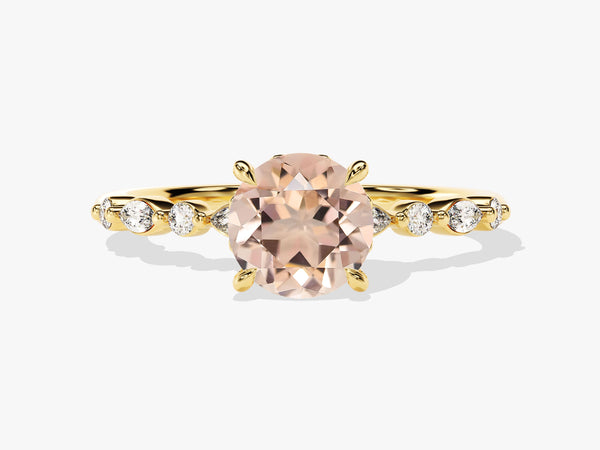 Round Cut Peach Morganite Engagement Ring with Round and Marquise Sidestones