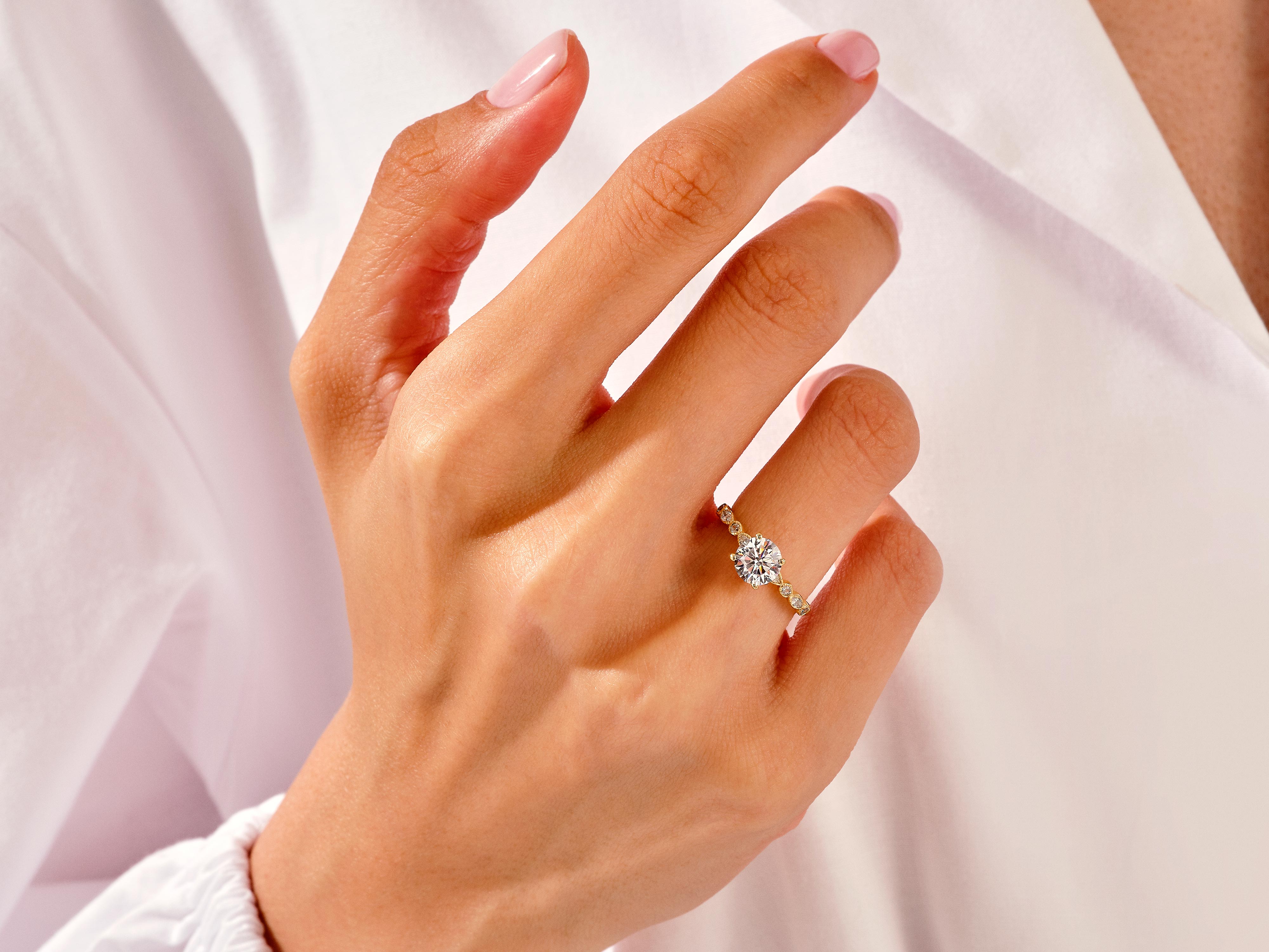 Milgrain Marquise Side Stone Lab Grown Diamond Engagement Ring (1.00 CT)