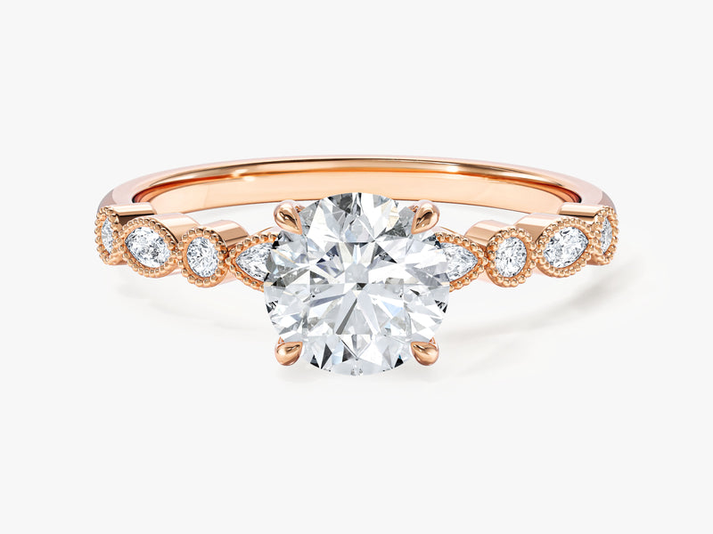 Milgrain Marquise Side Stone Moissanite Engagement Ring (1.00 CT)