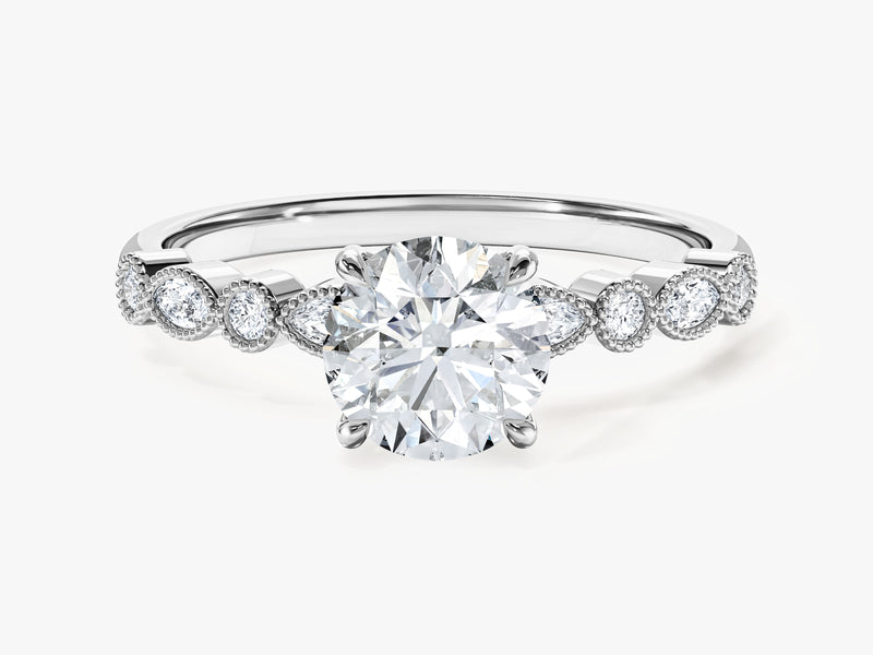 Milgrain Marquise Side Stone Moissanite Engagement Ring (1.00 CT)