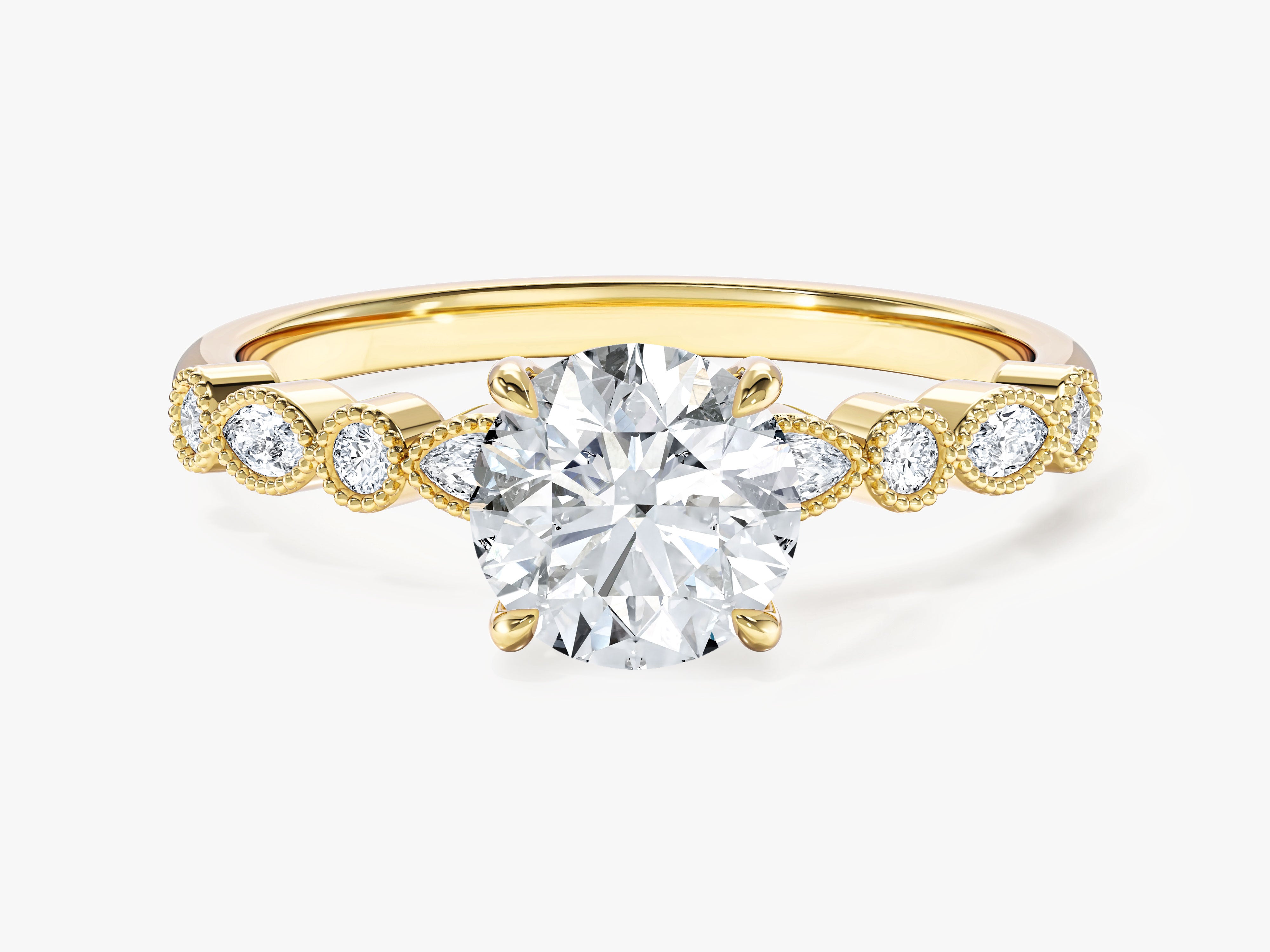 Milgrain Marquise Side Stone Moissanite Engagement Ring (1.00 CT)
