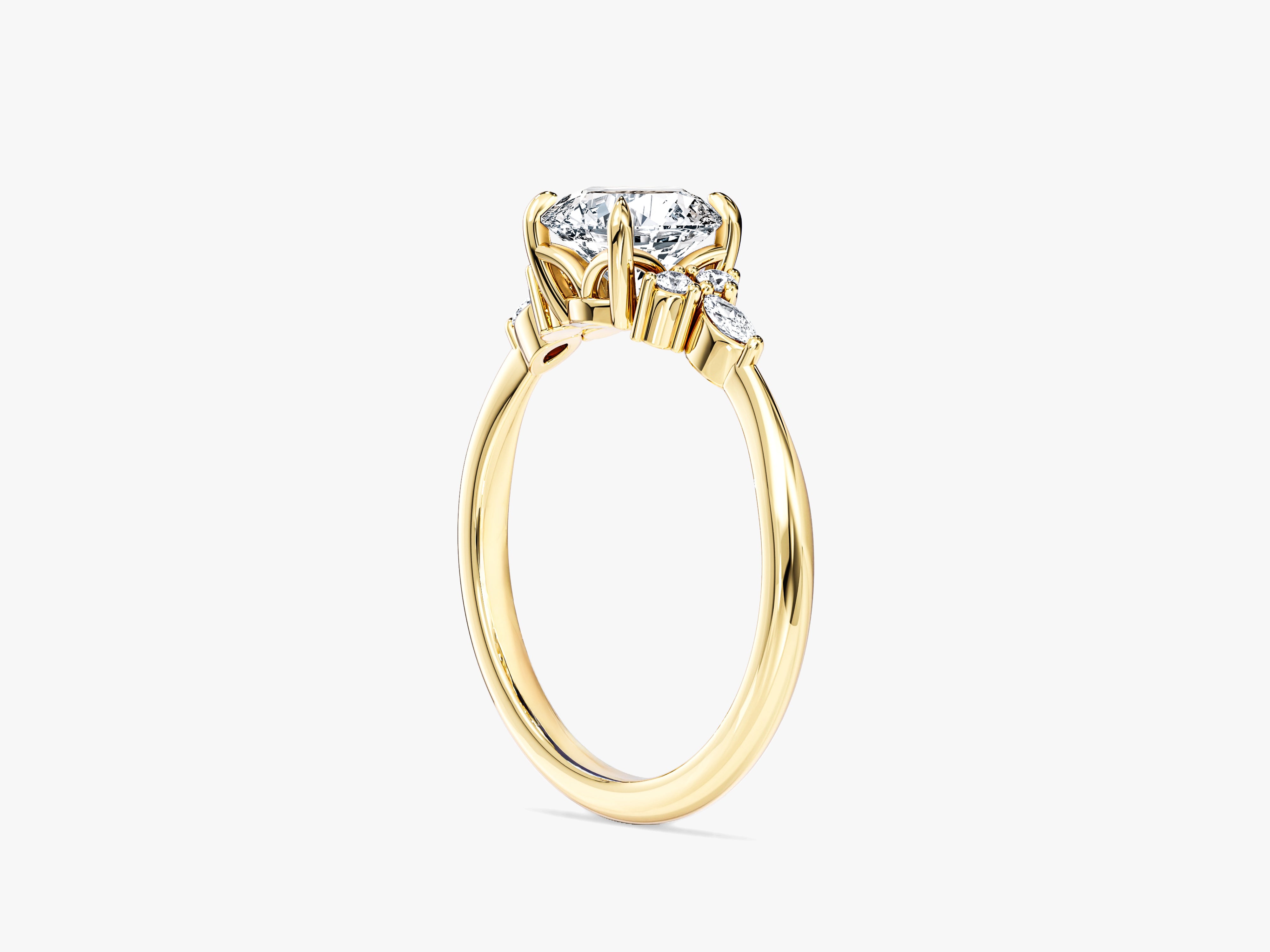 Cluster Accent Round Cut Moissanite Engagement Ring (1.00 CT)