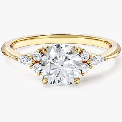 Cluster Accent Round Cut Moissanite Engagement Ring (1.00 CT)