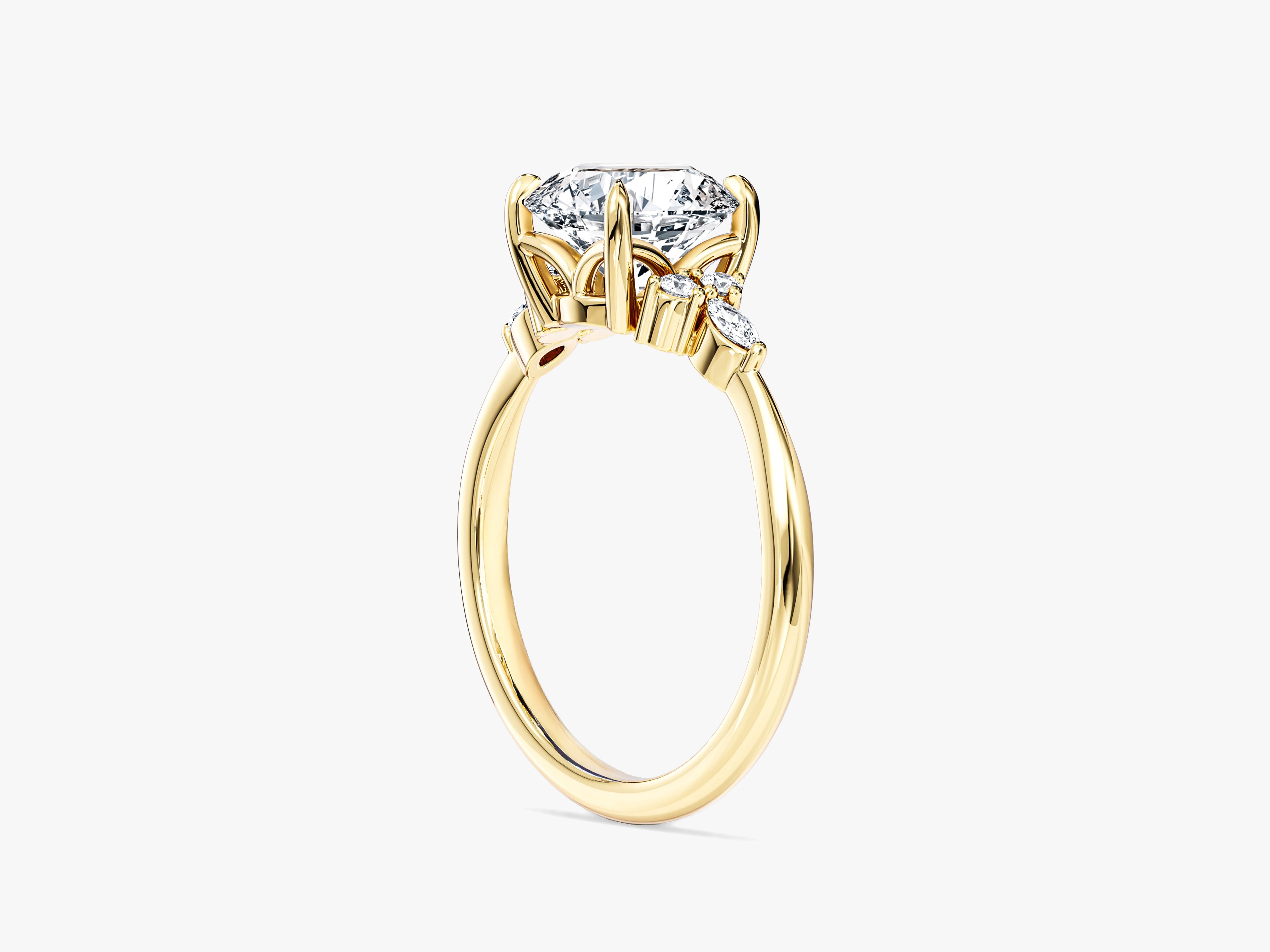 Cluster Accent Round Cut Moissanite Engagement Ring (1.50 CT)