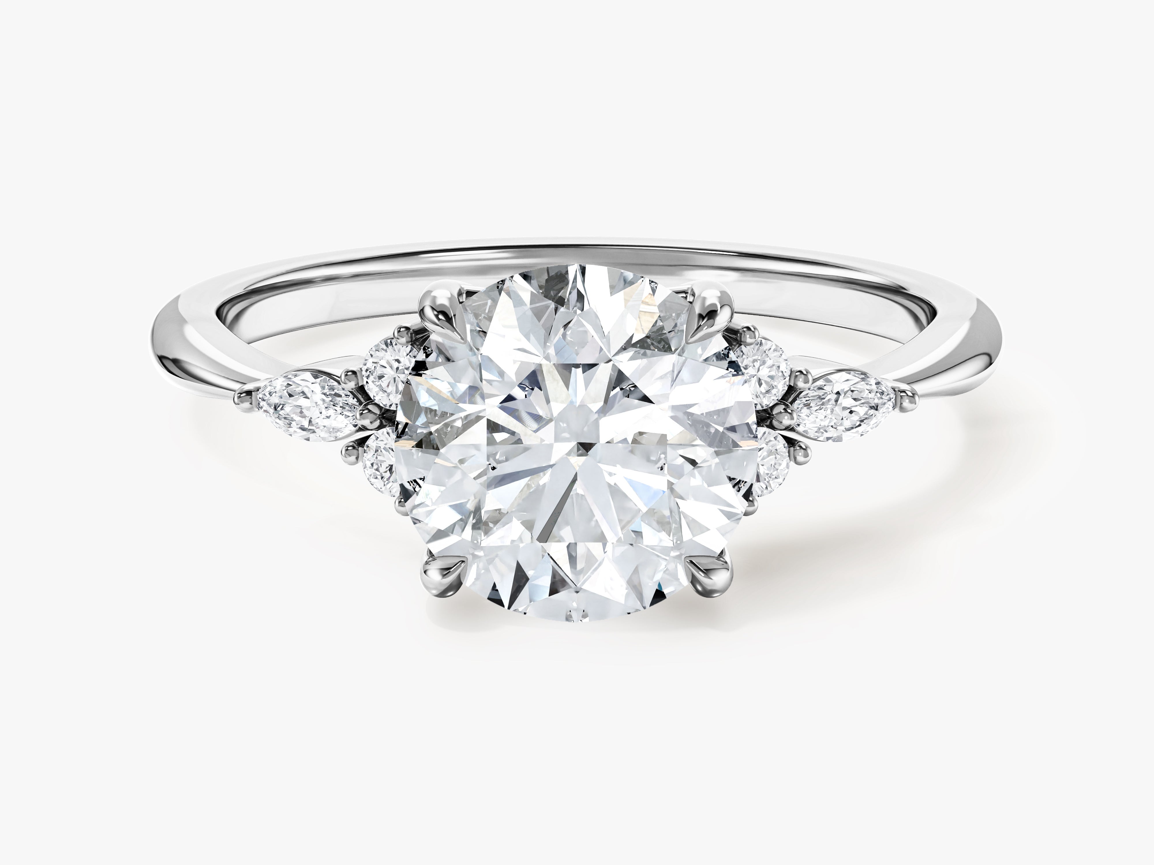 Cluster Accent Round Cut Moissanite Engagement Ring (1.50 CT)